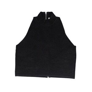 Rebecca Minkoff Black Ribbed Mock Neck Cropped Tank